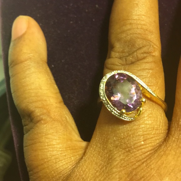 Ring 3.12 Ct Amethyst/Diamond/925 Sterling Silver